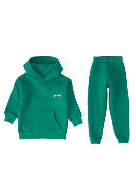 Green Hooded Unisex Child Tracksuit Set