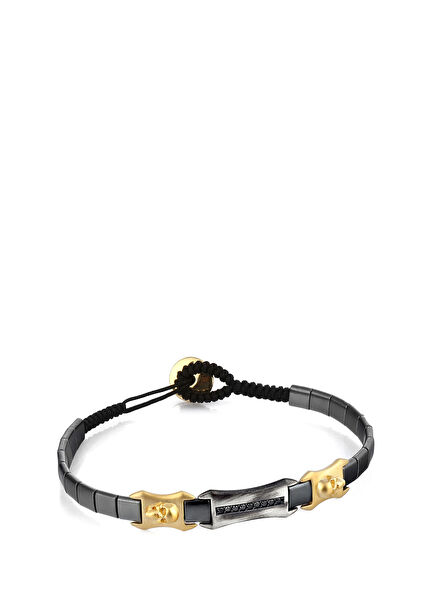 Hmt Skull Black Diamond Silver Disc Bracelet