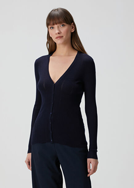 Navy Blue Wool Cardigan
