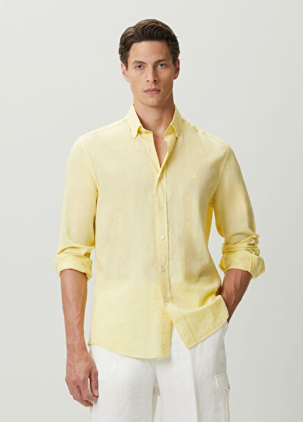 Comfort Fit Yellow Linen Shirt
