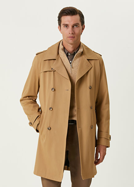 Beige Inner Vest Detailed Organic Cotton Overcoat