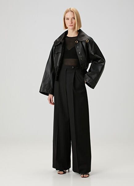 Black Jacquard Wool Pants