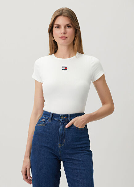 Slim Badge Beyaz Ribli T-shirt