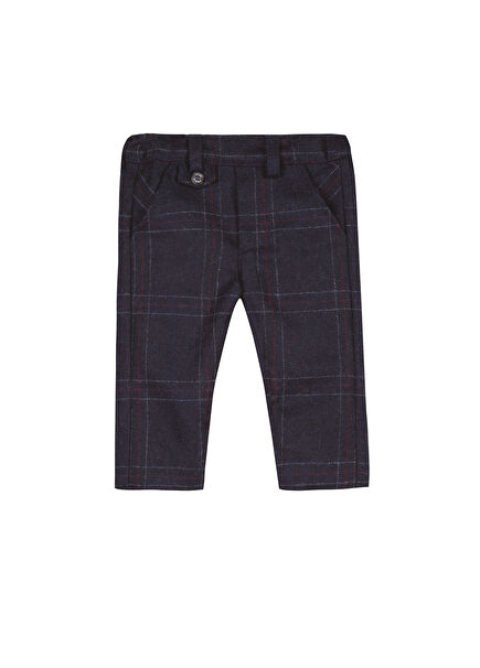 Navy Blue Wool Checkered Boys' Trousers