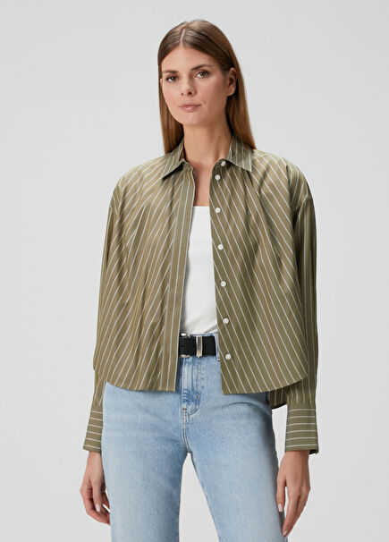 Martha Yeşil Çizgili Poplin Gömlek
