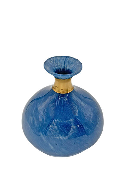 Brass & Opal Blue Glass Vase
