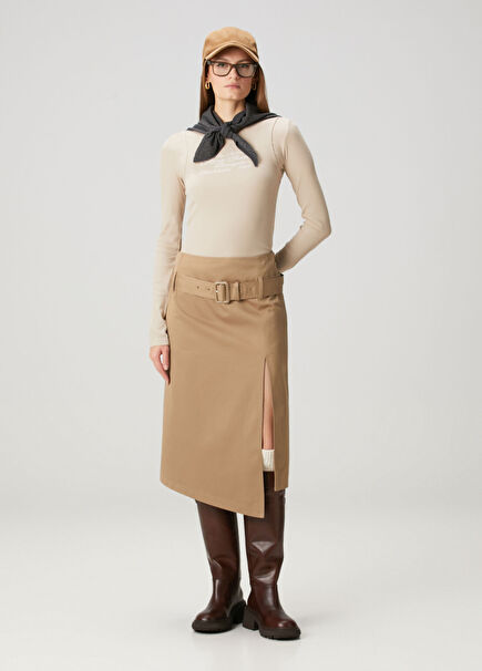 Koyu Bej Midi Etek