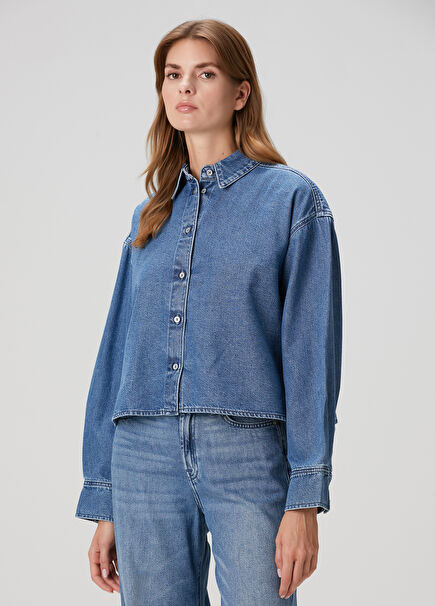 Nina Mavi Crop Denim Gömlek