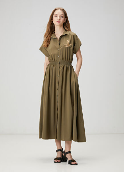 Khaki Midi Shirt Dress