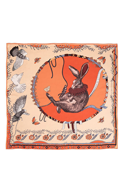 Healer Time Tavşan ve Güvercinler İpek Twill Kadın Eşarp