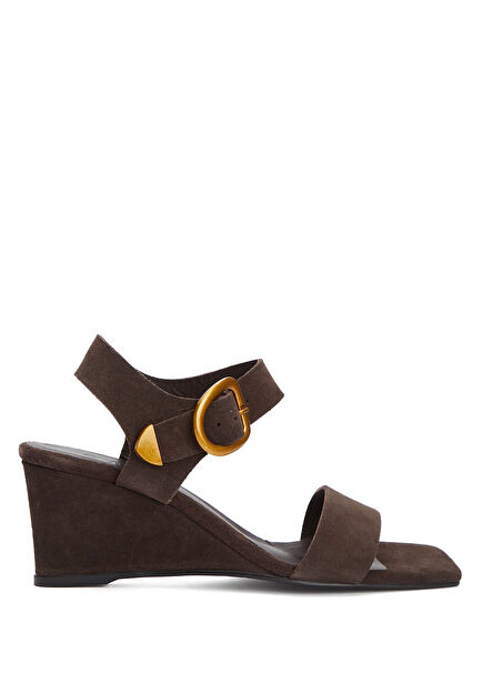 Brown Amorphous Buckles Women's Leather Sandals