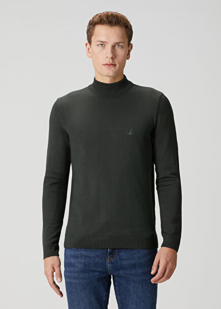 Haki Yarım Balıkçı Yaka Kazak