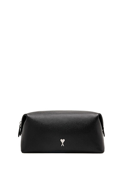 Paris Black Silver Leather Shaving Bag