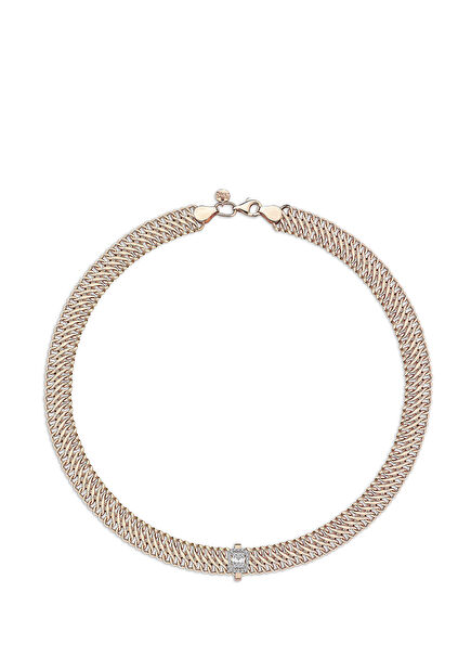 Klasik Baget Pırlanta Taşlı 14 Ayar Altın Kadın Choker Kolye