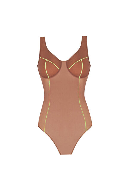 Naked Taupe Kalın Askılı Transparan Kadın Body