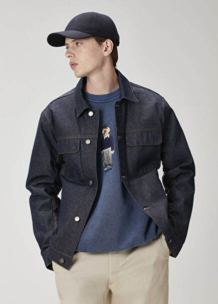 Lacivert Kapitone Detaylı Denim Ceket