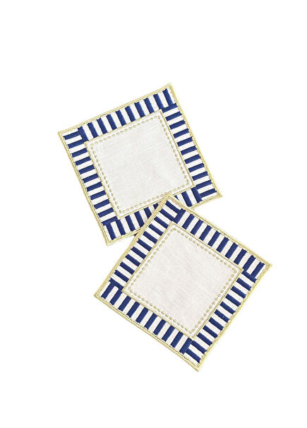 Decorative Blue Checkered 2-Piece Cocktail Napkin