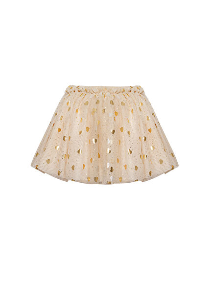 Heart Foil Printed Beige Girl's Tutu Skirt