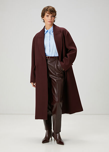 Burgundy Double-Breasted Wool Coat