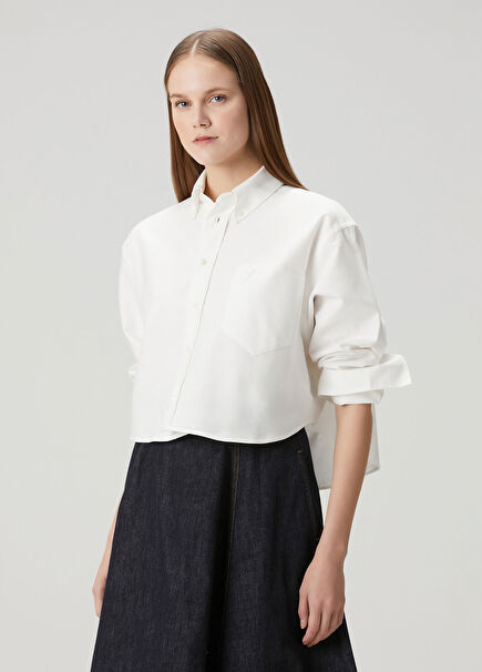 Oversized Beyaz Crop Oxford Gömlek