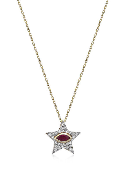 Starlight Ruby Yıldız Pırlantalı 14 Ayar Altın Kadın Kolye