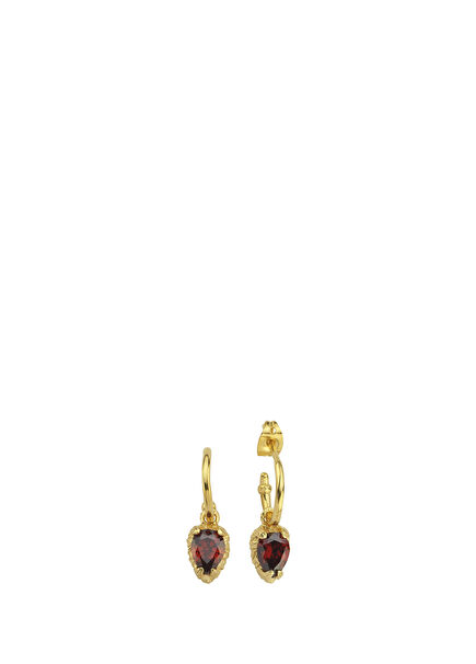 Garnet Hoop 24 Ayar Altın Kaplama Kadın Küpe 