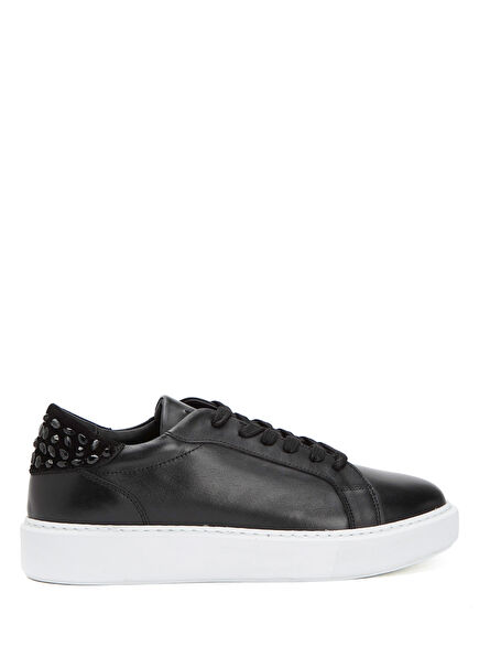 Siyah Taşlı Kadın Deri Sneaker