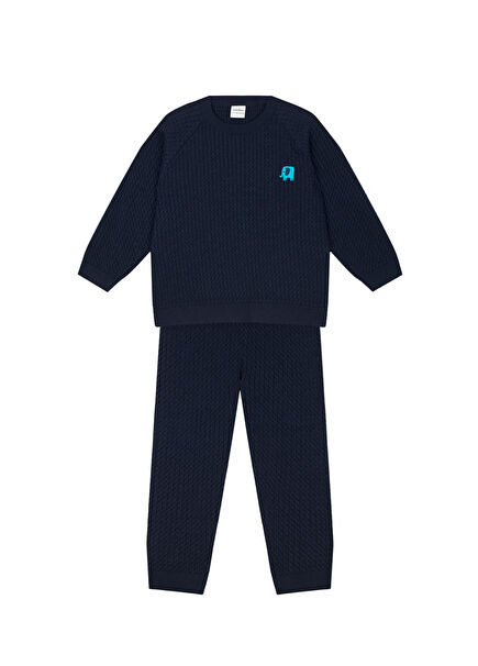 Fil Nakışlı Lacivert Balıksırtı Kazak & Pantolon Erkek Çocuk 2'li Set