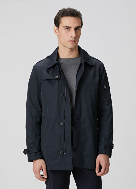 Navy Blue Zippered Trench Coat