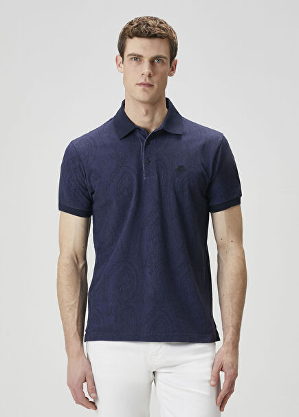 Navy Blue Polo Ethnic Patterned T-Shirt