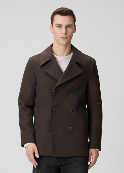 Kahverengi Slim Fit Kruvaze Gemici Kaban