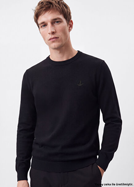 Black Wool Cashmere Blend Basic Sweater