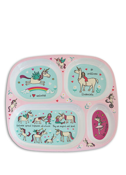 Unicorn Desenli Bölmeli Melamin Tabak