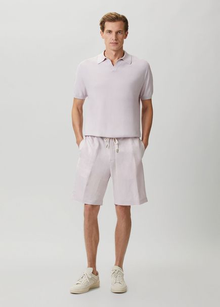 Pembe Beli Kordonlu Keten Bermuda