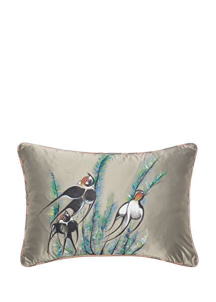Swallows on the Branch Hand Painted Silk Pillow 40x60 cm
