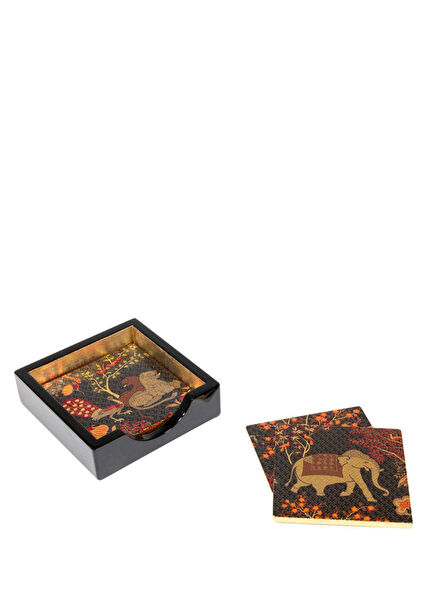 Le Jardin De Mysore Desenli Lake Ahşap 4'lü Bardak Altlığı Seti