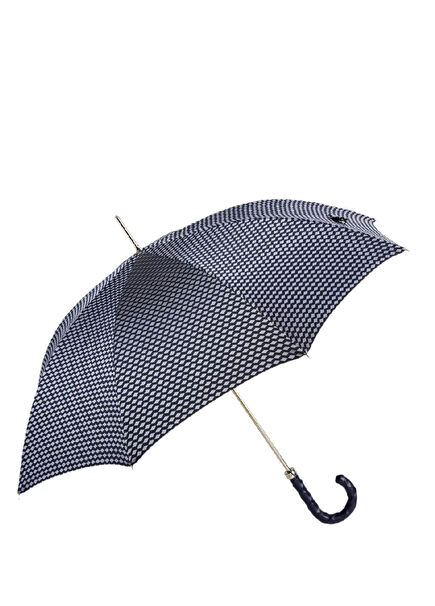 Grey Twisted Leather Handle Unisex Umbrella