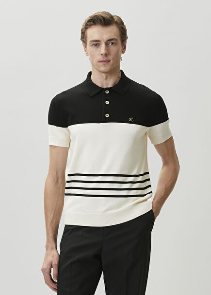 Vlogo Signature Black White Polo Neck Knitwear