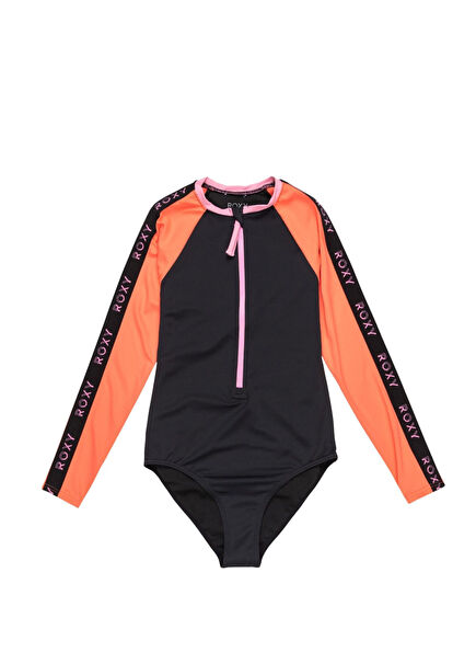 Colorblock Onesie Siyah Likra Kız Çocuk Mayo