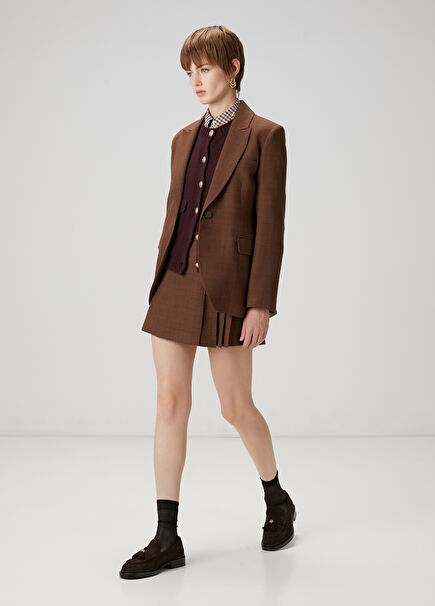 Kahverengi Mini Yün Etek