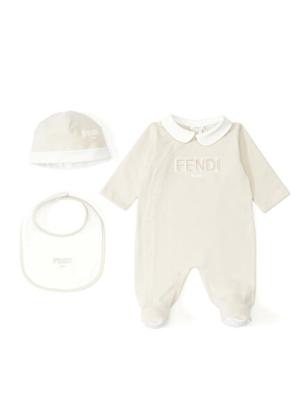 Beige Unisex Baby 3 Pieces Jumpsuit Set