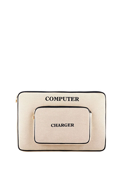 Silicon Beige Black Canvas Laptop Bag