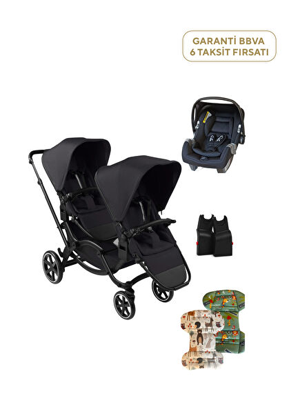 2025 Zoom 2 Siyah İkiz Bebek Arabası Seyahat Seti