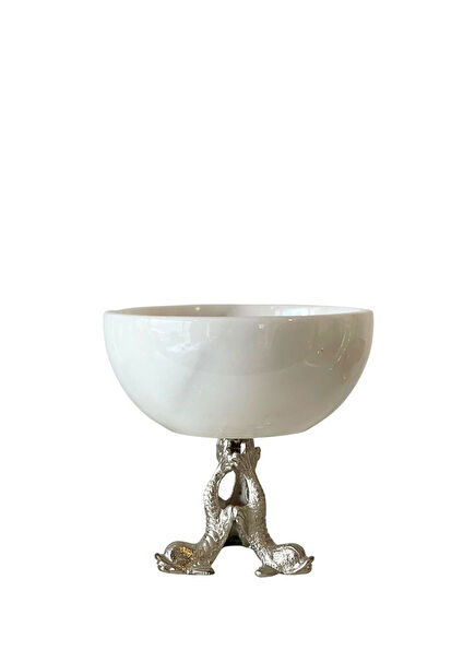 Koi White Marble Decorative Bowl with Brass Legs 18 cm