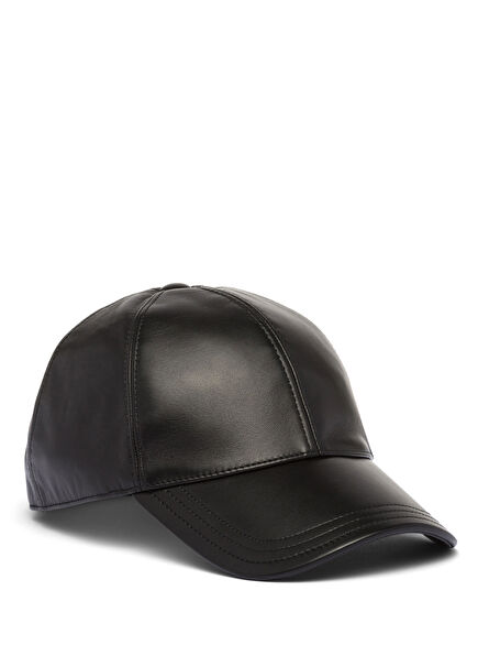Black Nappa Leather Men's Baseball Cap