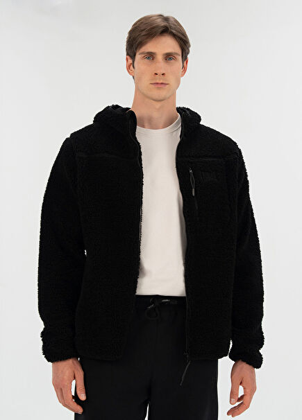 Winter Essentials Black Zippered Hooded Men's Sherpa Sweatshirt