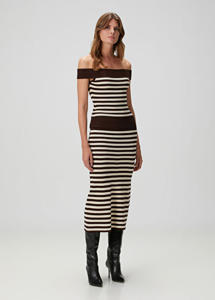 Tucker Brown Striped Midi Knit Skirt