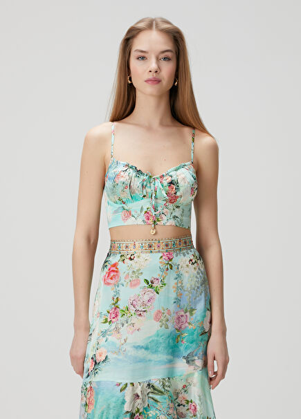 Green Floral Silk Bustier