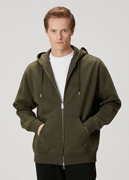 Regular Fit Haki Kapüşonlu Sweatshirt