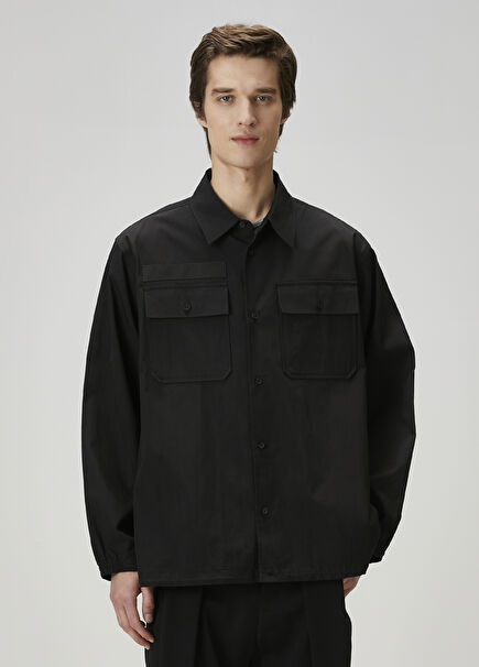 Uniform Black Lace-Up Detailed Shirt